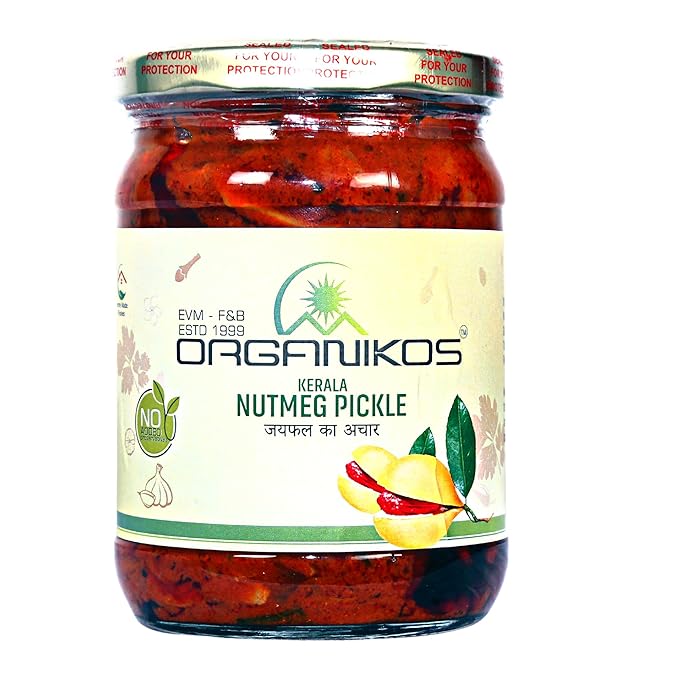 ORGANIKOS Kerala Traditional Style Nut Meg pickle, No artificial preservatives, flavors, and colors-500g
