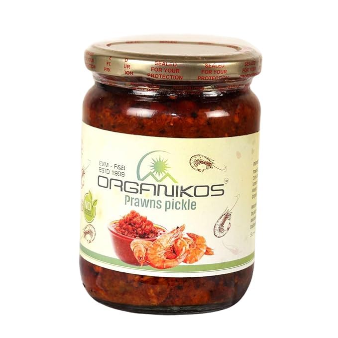 ORGANIKOS Prawns Pickle | Kerala Style | Home Made Pickle | Glass Jar 500gm | No Preservatives Added-500g |prawns achar