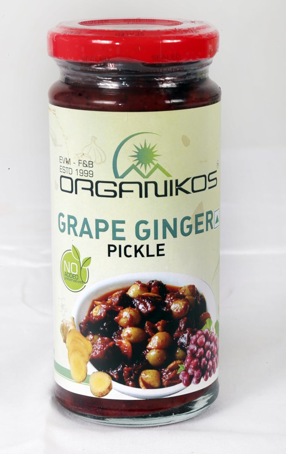 ORGANIKOS Grape Ginger Homemade Pickle | Authentic Kerala Pickle | Spicy South Indian Pickle | Grape Ginger Achaar | Natural, No artificial flavours | No Preservatives- 250 gm