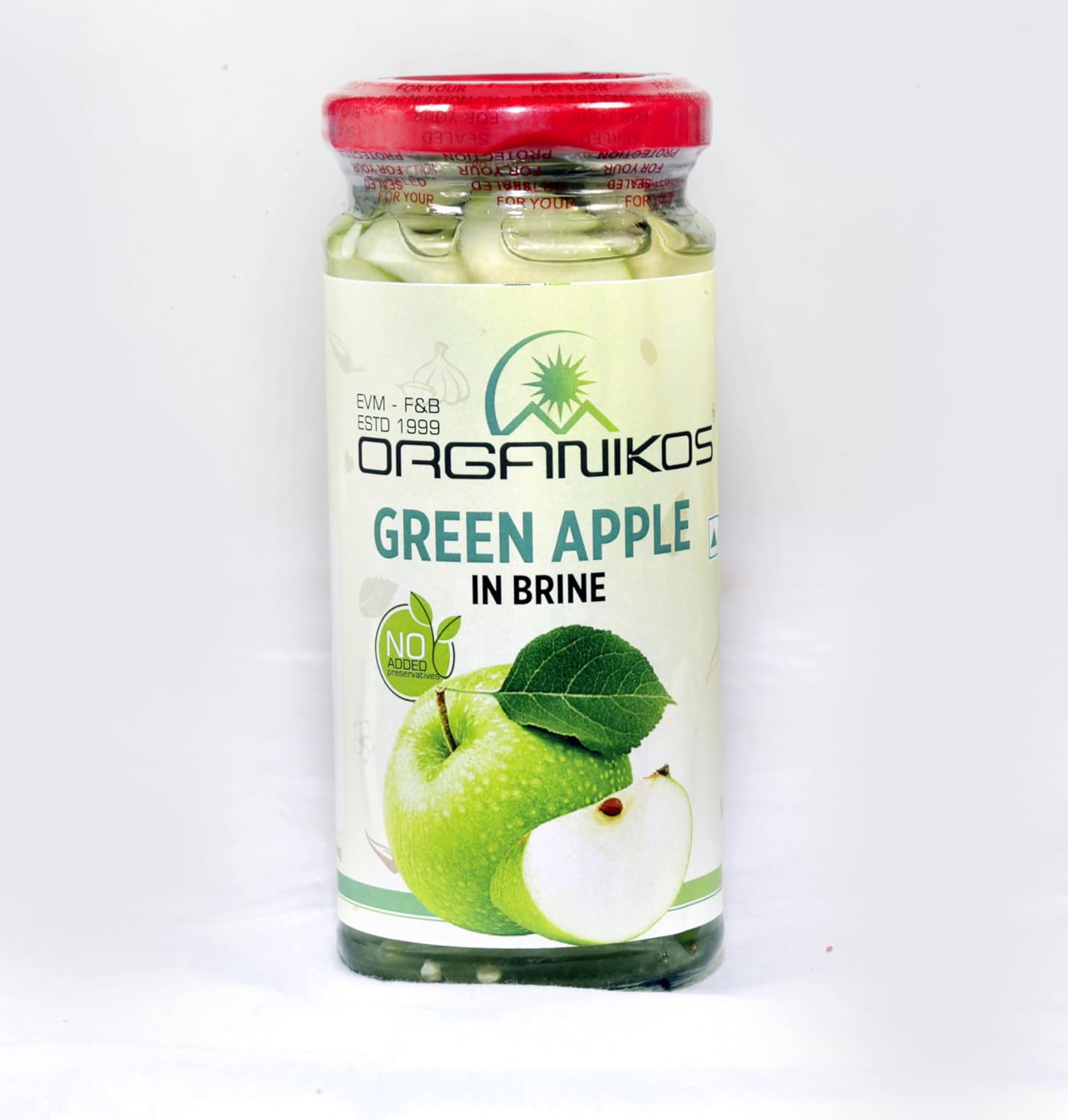 ORGANIKOS Green Apples in Brine – Tangy & Refreshing Indian-Style Preserved Apples – Perfect for Salads, Chaats, and Snacks – 250gm