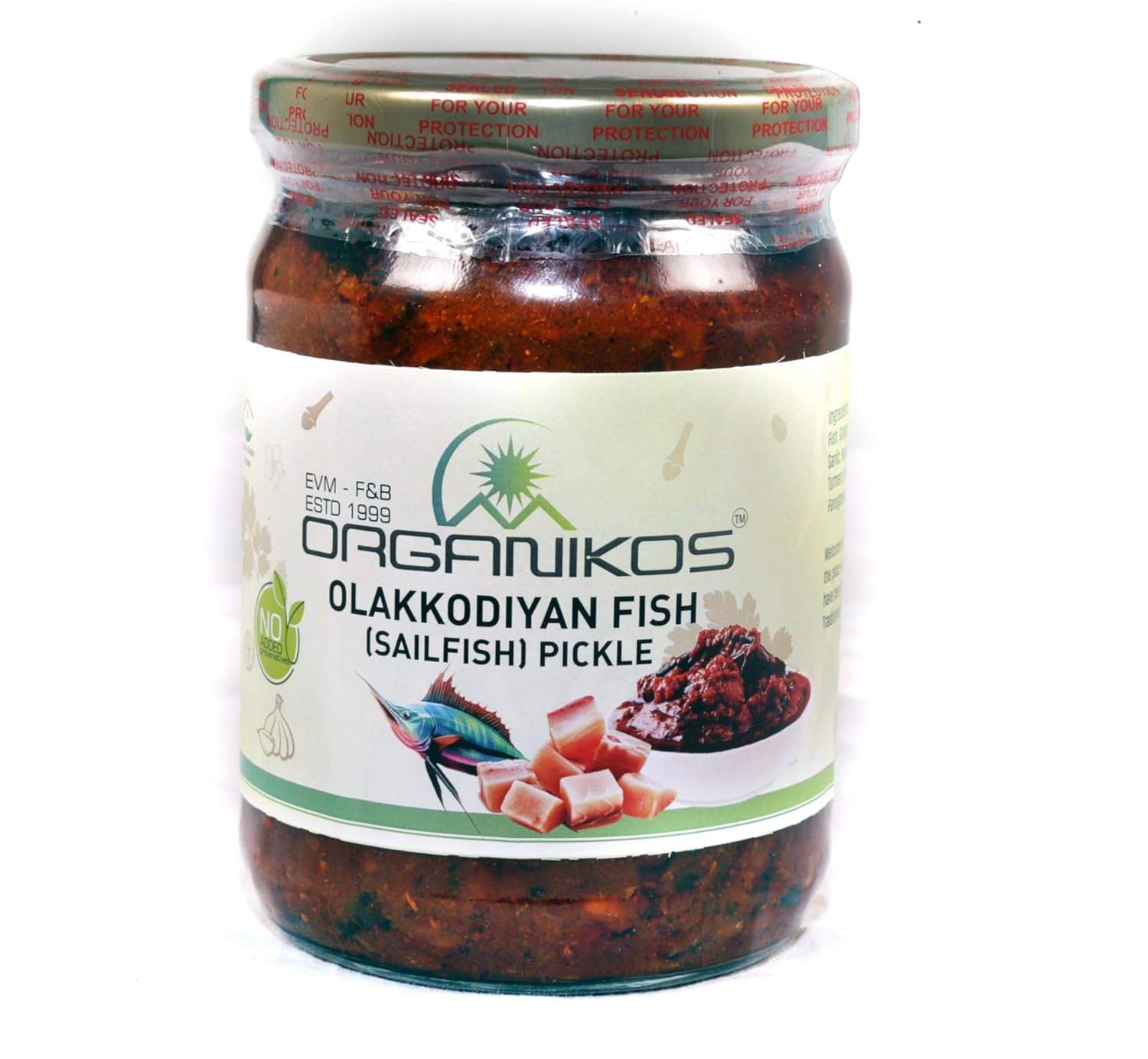 ORGANIKOS OlaKodiyan Fish/Sail Fish Pickle Kerala Traditional Style, with no Added preservatives, Colours & Flavors (500 Grams)