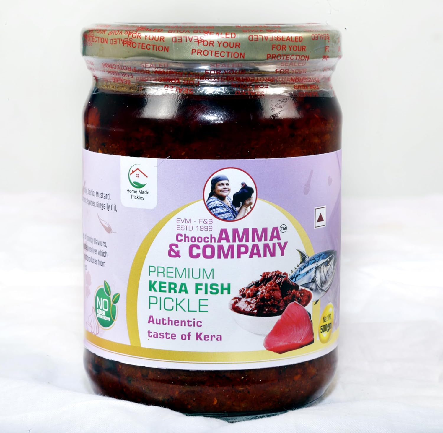 Chooch AMMA & COMPANY Premium Kerala Style KERA Fish Pickle | Homemade | 500gm Glass Jar | No Preservatives 500gm Pack