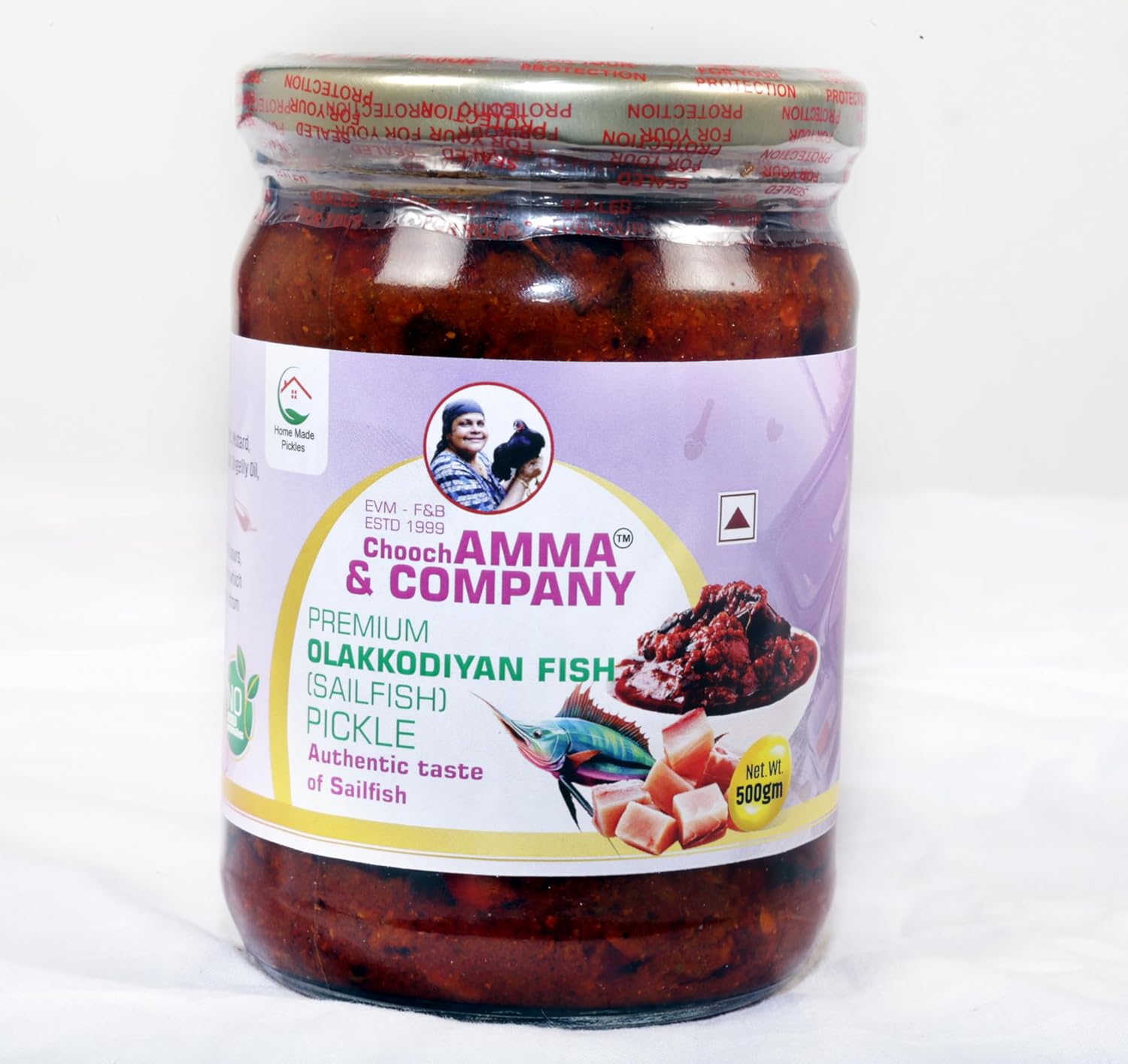 Chooch AMMA & COMPANY Premium Kerala Style OlaKodiyan Fish/Sail Fish Pickle | Homemade | 500gm Glass Jar | No Preservatives 500gm Pack