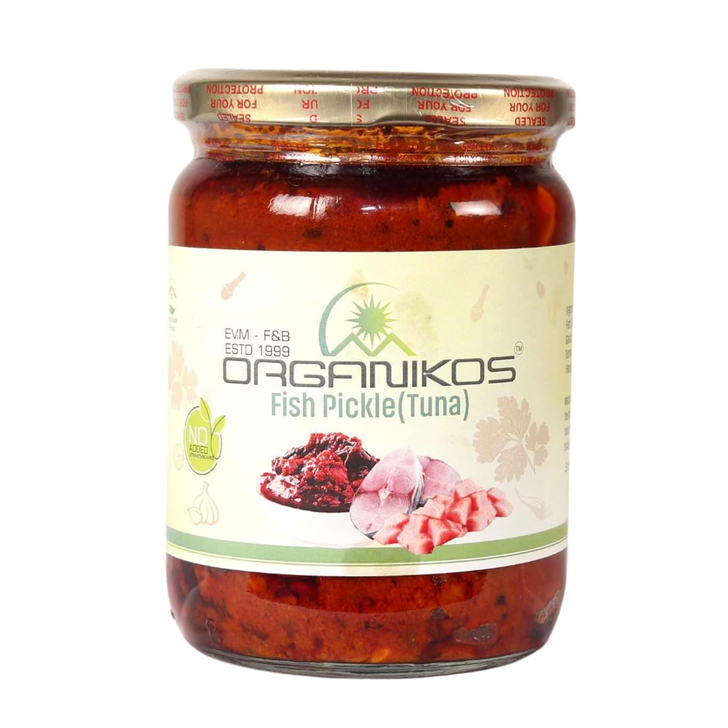 ORGANIKOS Homemade Tuna Fish Pickle Homemade Kerala Traditional Style, with no Added preservatives, Colours & Flavors (500 Grams)